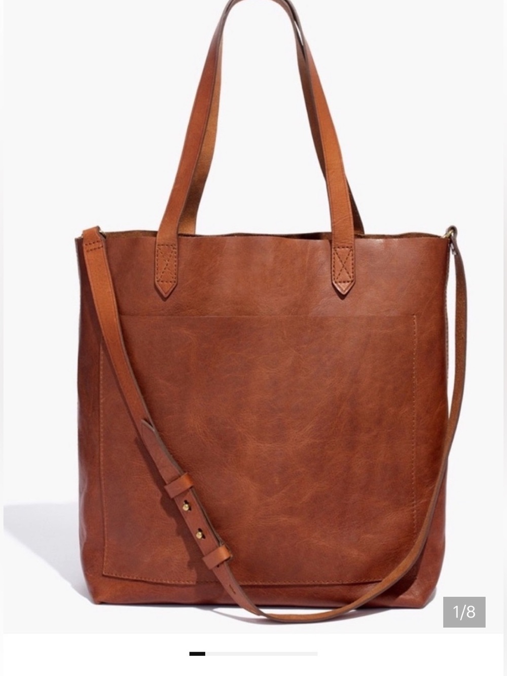 Madewell Cognac Brown Leather Messenger Tote with Adjustable Strap